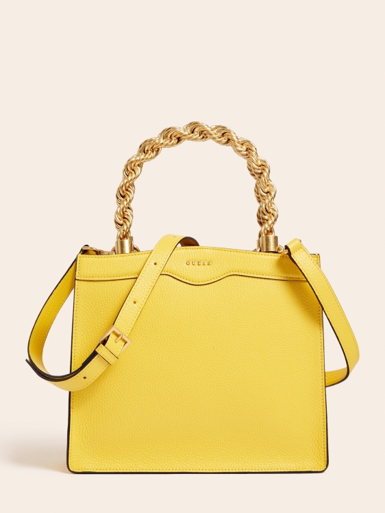 Guess жълта мини чанта от естествена кожа Aida