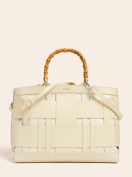 бяла чанта от истинска кожа Guess Aida