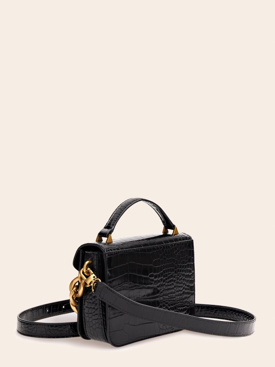Guess Retour микро чанта с крокодилна щампа черна