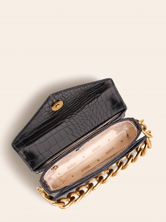 Guess Retour микро чанта с крокодилна щампа черна