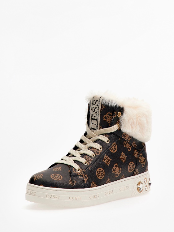 изкуствена кожа, високи маратонки, кафяво, Guess