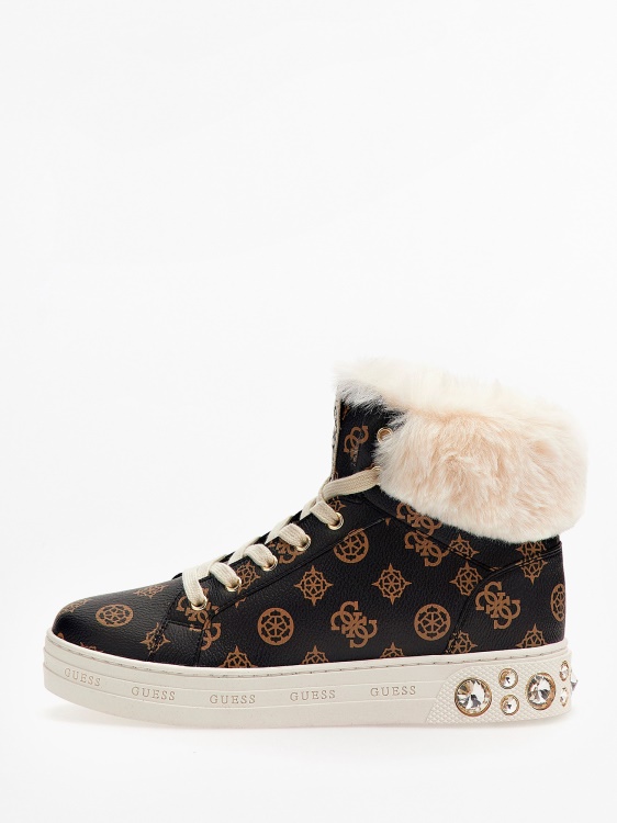 изкуствена кожа, високи маратонки, кафяво, Guess