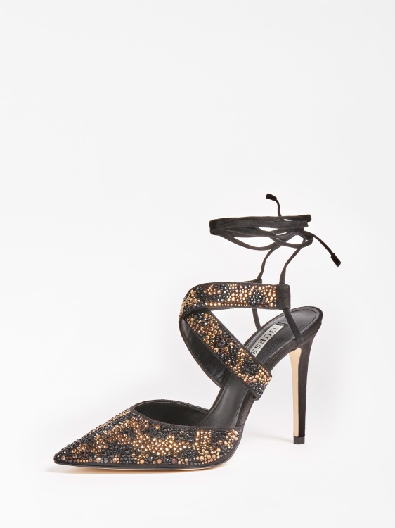 Guess черен сандал със стразови кристали Glowy Animalier