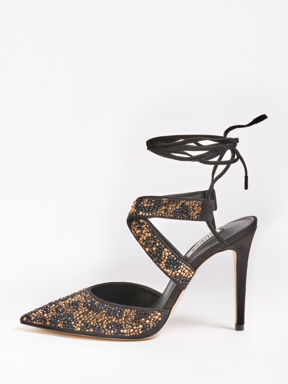 Guess черен сандал със стразови кристали Glowy Animalier
