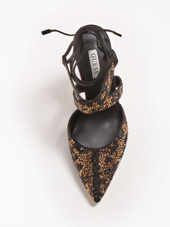 Guess черен сандал със стразови кристали Glowy Animalier