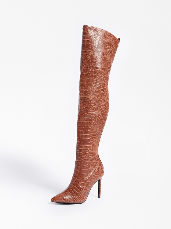 Високи ботуши Baiwa Croc Print Guess Brown