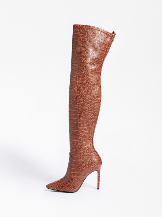 Високи ботуши Baiwa Croc Print Guess Brown