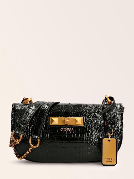 чанта за кръст с рафи крокодил черен Guess