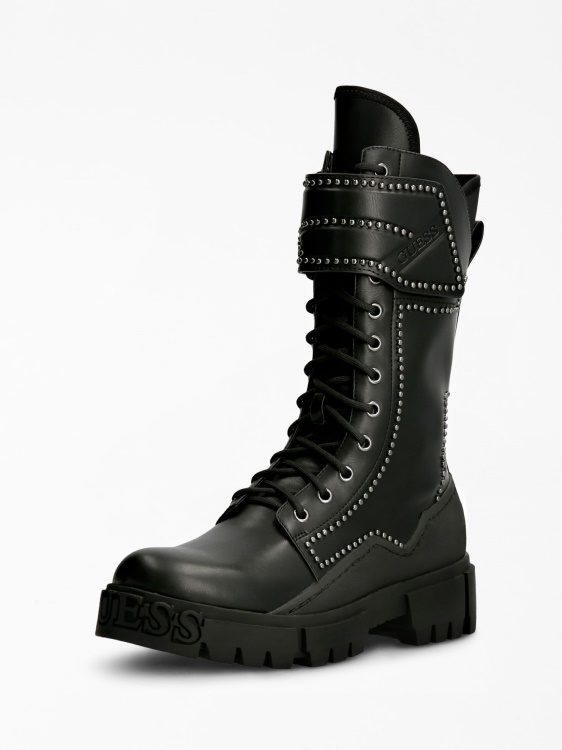 черни ботуши Nancia Stud Combat Boot Guess