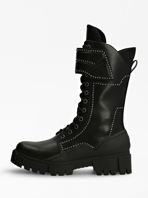 черни ботуши Nancia Stud Combat Boot Guess