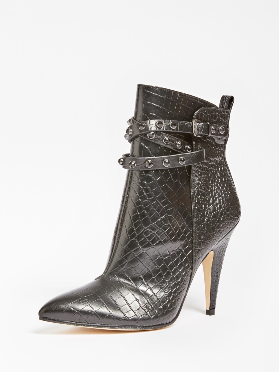 крокодилни ботуши Jessia от естествена кожа черни Guess
