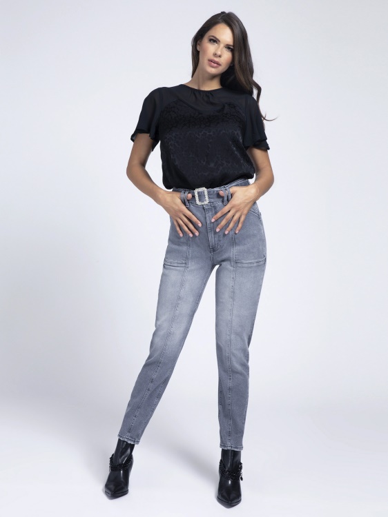 дънки със скъпоценен колан със спокойна кройка Guess Gray