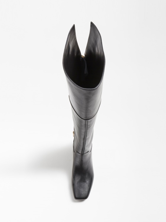 Guess черни високи ботуши от естествена кожа Finnola