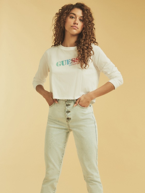 Guess Crop тениска лого бяло
