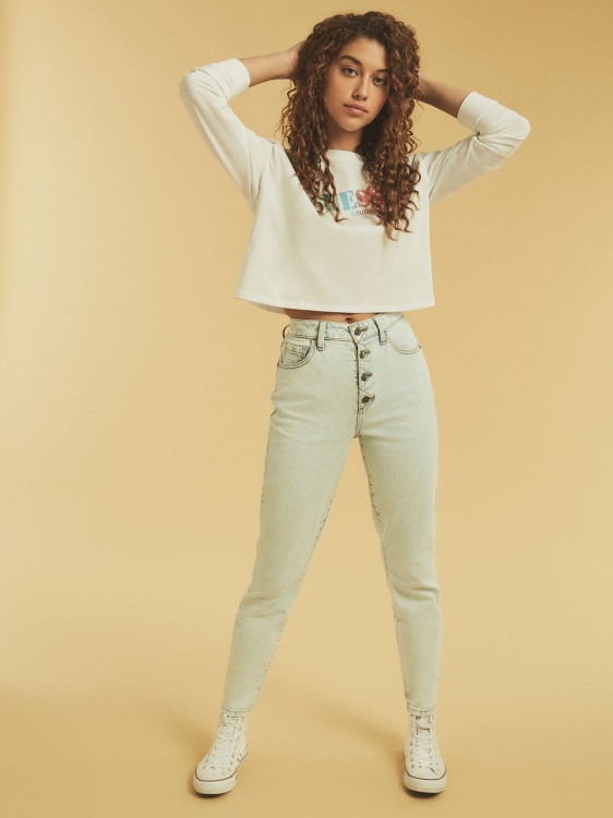 Guess Crop тениска лого бяло