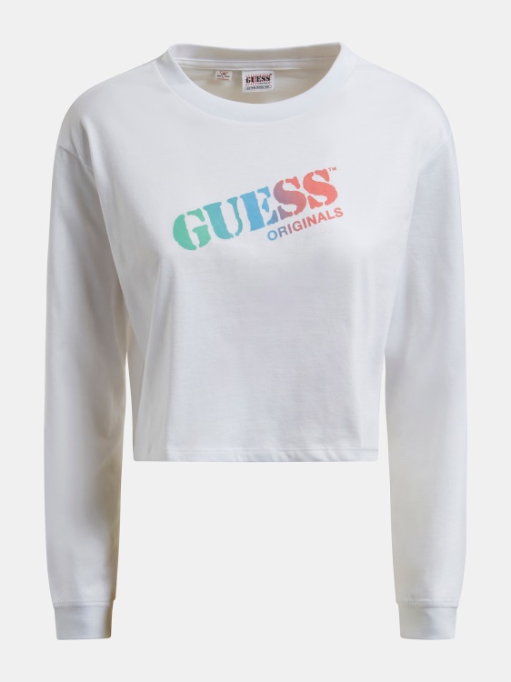 Guess Crop тениска лого бяло
