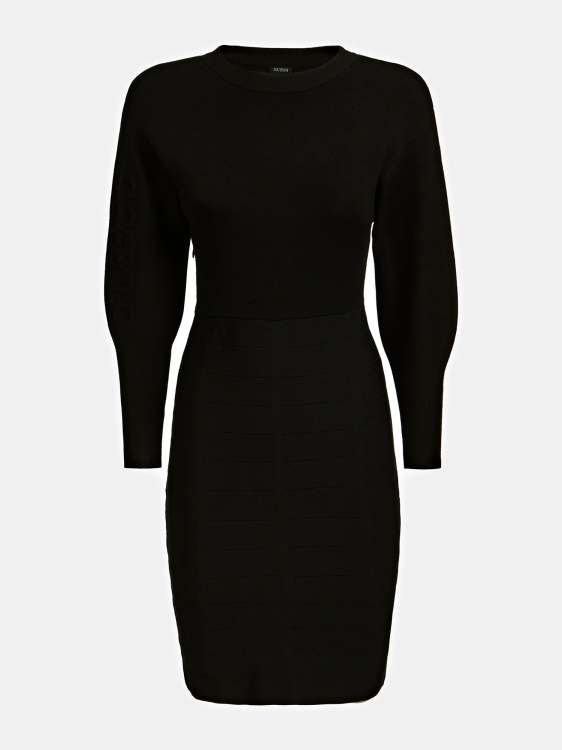 средна рокля с лого смес от вискоза Guess Black