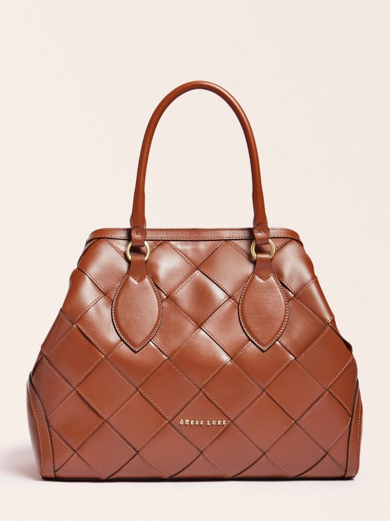 кафява луксозна чанта от естествена кожа Guess