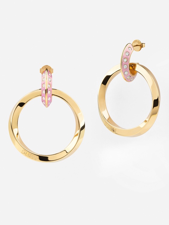 много розови обеци Guess "обръчите не лъжат".