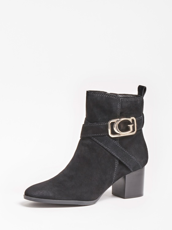 черна патинирана велурена обувка Guess