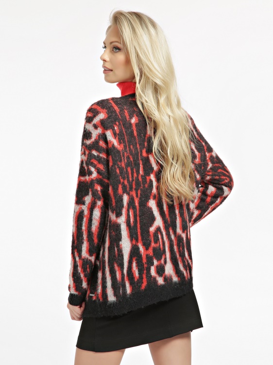 жилетка от вълнена смес с животински принт Guess Red Multi