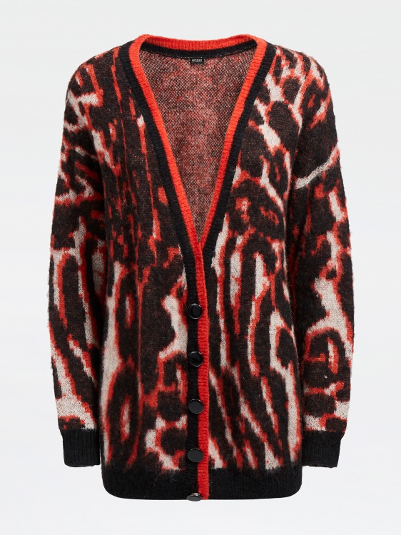 жилетка от вълнена смес с животински принт Guess Red Multi
