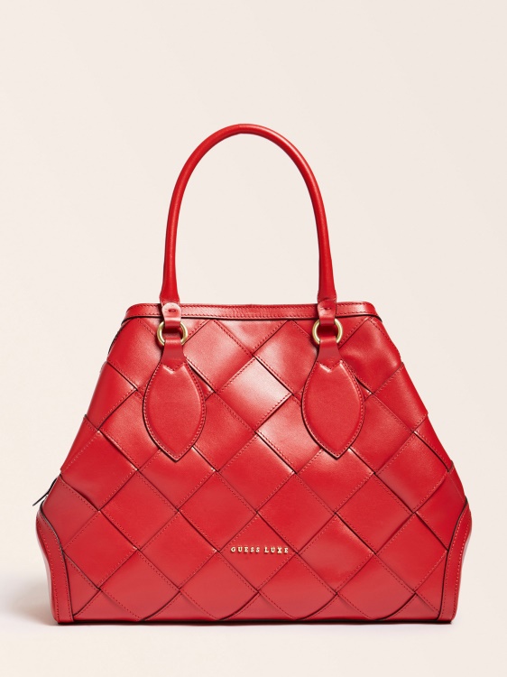 червена дамска чанта Guess Giorgia Luxe от естествена кожа