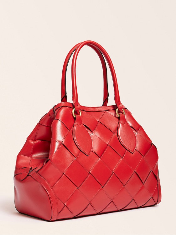 червена дамска чанта Guess Giorgia Luxe от естествена кожа