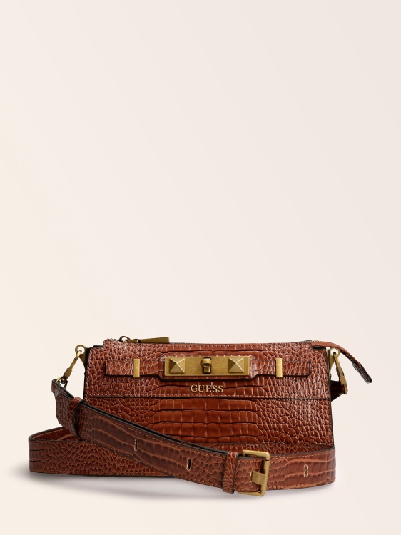 Guess Raffie Croc Print Mini Crossbody кафяво