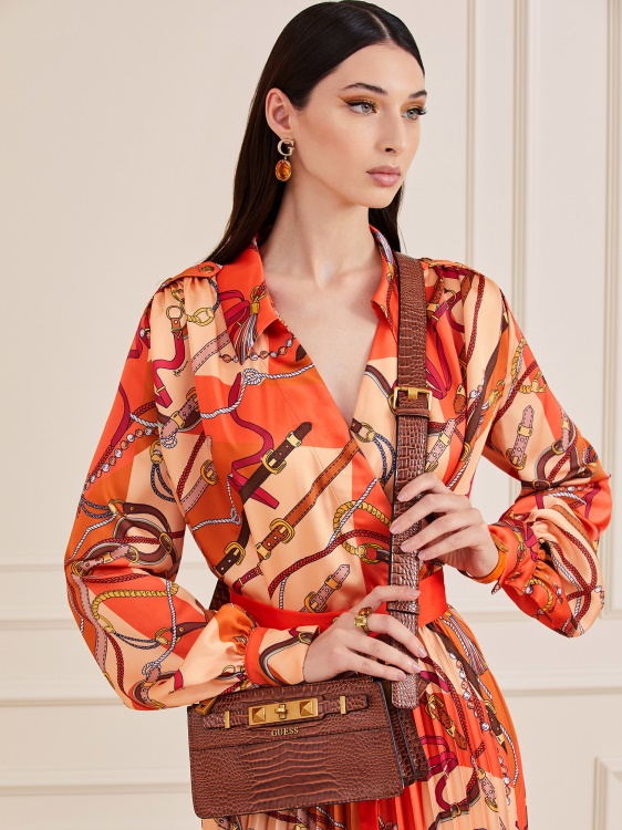 Guess Raffie Croc Print Mini Crossbody кафяво