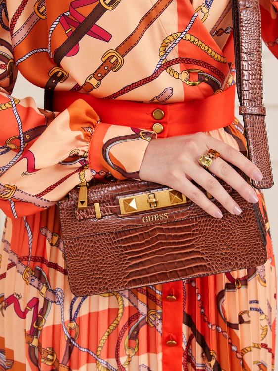 Guess Raffie Croc Print Mini Crossbody кафяво