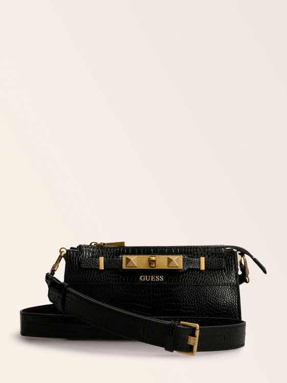 Guess Raffie Croc Print Mini Crossbody Black