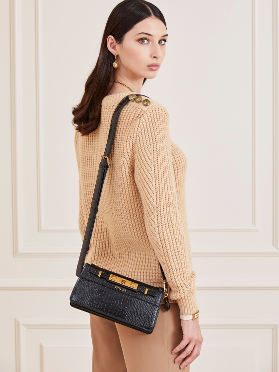 Guess Raffie Croc Print Mini Crossbody Black