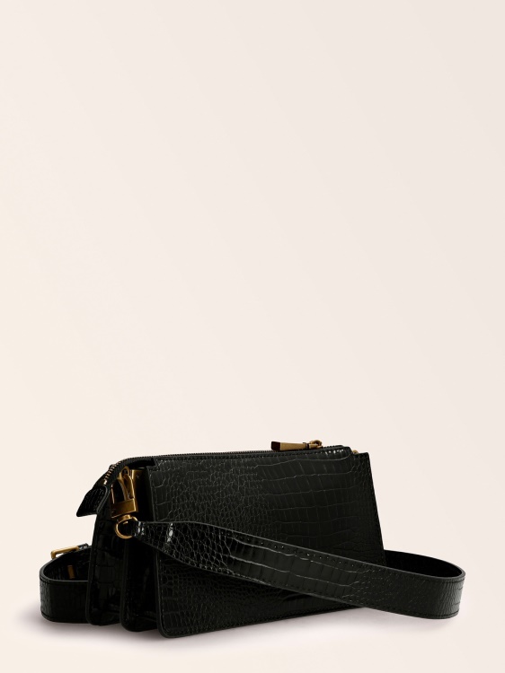 Guess Raffie Croc Print Mini Crossbody Black
