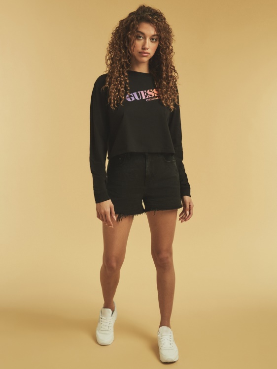 изрязана тениска лого Guess черно