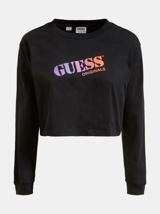 изрязана тениска лого Guess черно