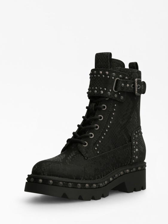 Black Guess Variel Python Print Combat Boot