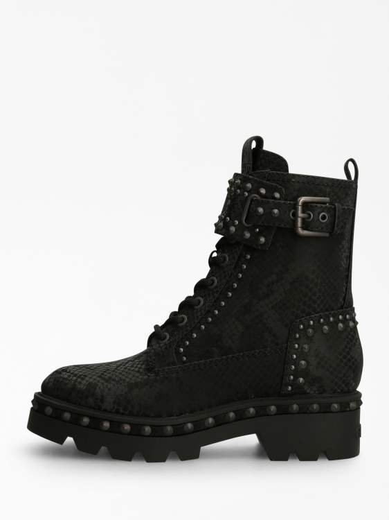 Black Guess Variel Python Print Combat Boot