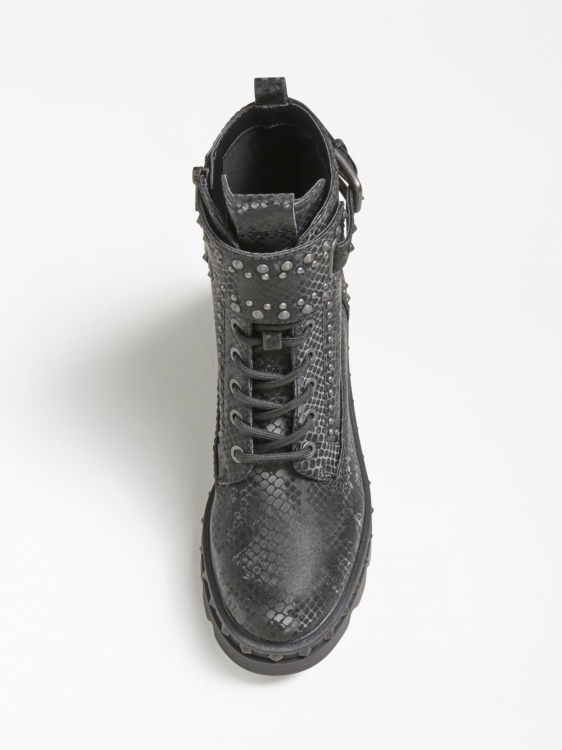 Black Guess Variel Python Print Combat Boot