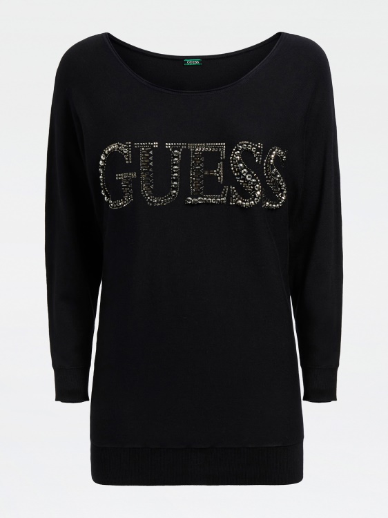 бижу детайли лого пуловер Guess черен