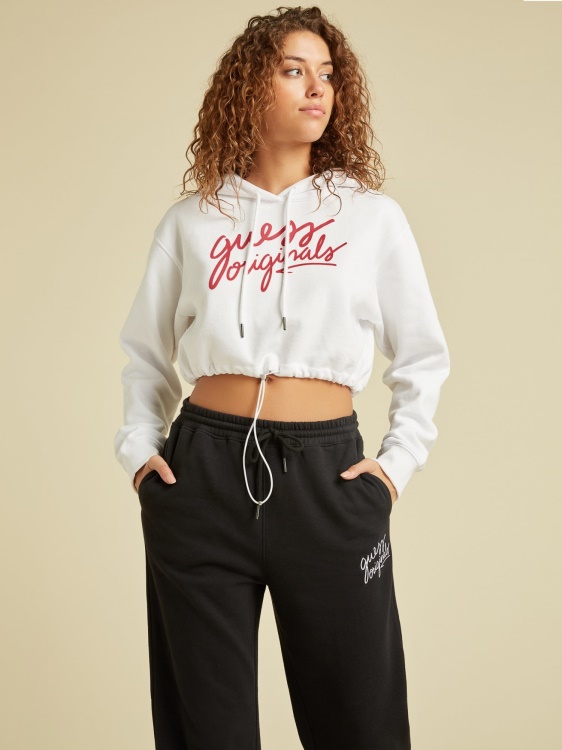 изрязана качулка бяла Guess