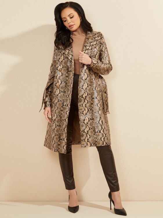 Marciano Phyton Print Trench Brown Multi Guess