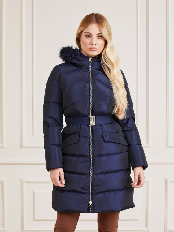сатенено яке Guess Blue Marciano от истински пух