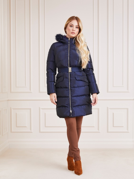 сатенено яке Guess Blue Marciano от истински пух