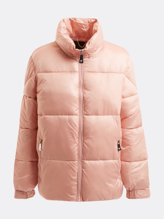 подплатено пухено яке с качулка Guess розово