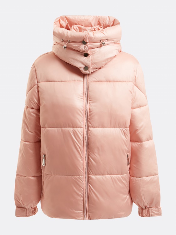 подплатено пухено яке с качулка Guess розово