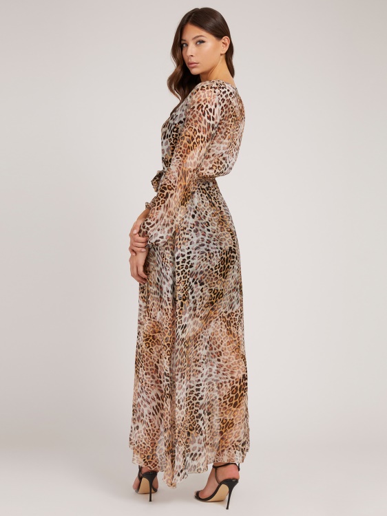 Animalier Guess дълга копринена рокля