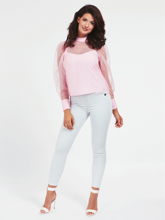 прозрачна розова блуза с детайли Guess