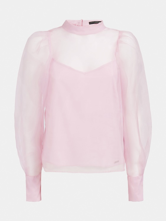 прозрачна розова блуза с детайли Guess