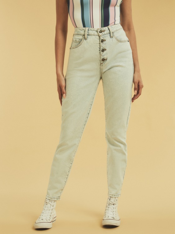 тесни дънкови панталони с копчета светло синьо Guess